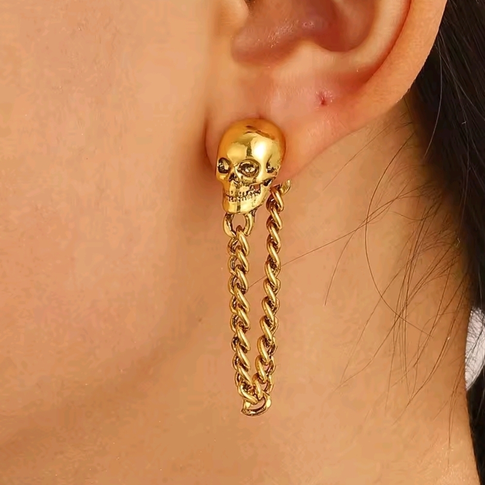 New! Killstar Gold Gothic Reign Skull Chain Earrings 1025 • NWOT